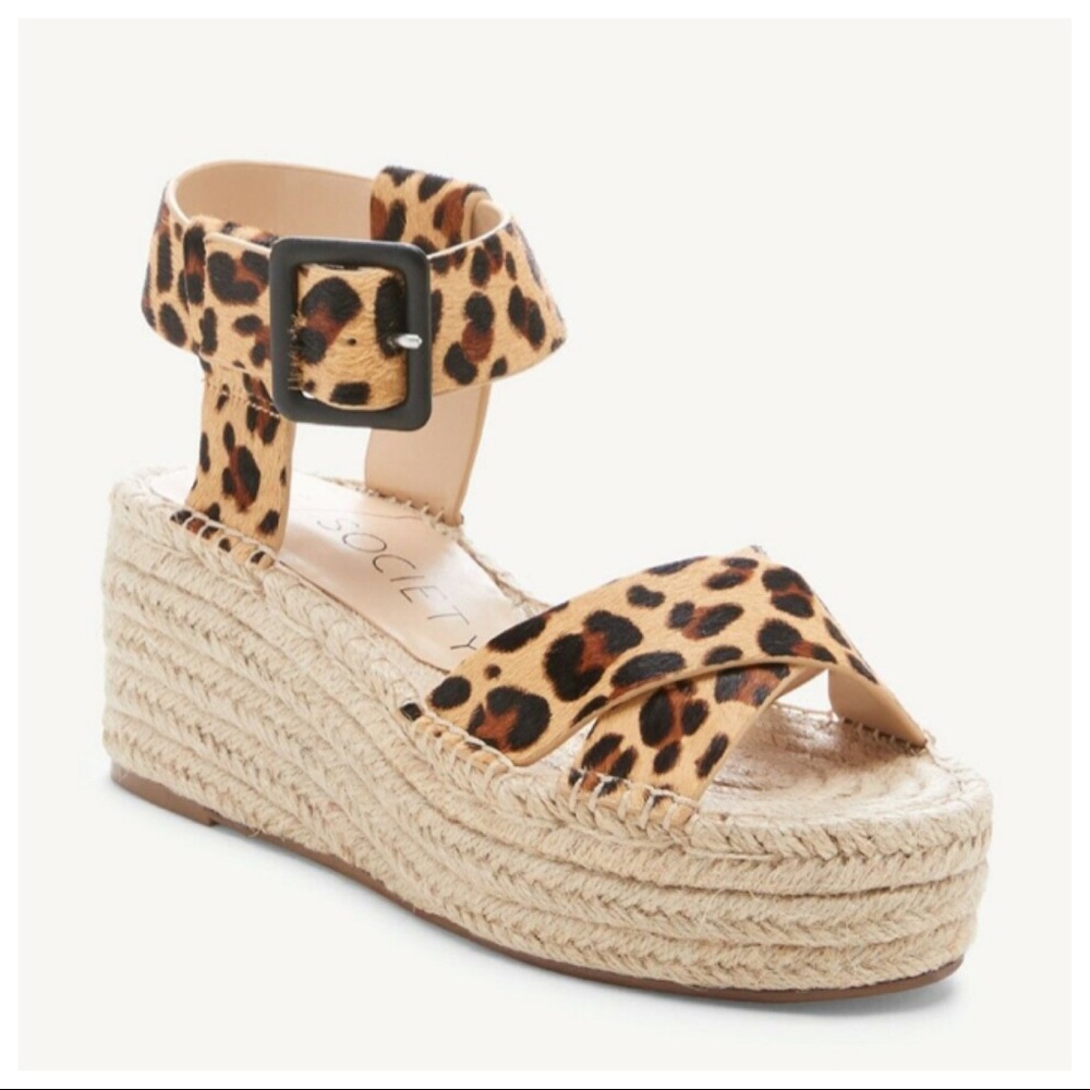 Sole Society Leopard Calf Hair Platform Espadrille 6.5M